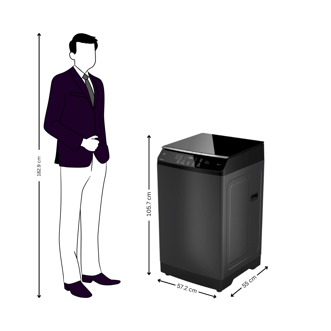Lloyd GLWT955N40EB Fully Automatic Top Load Washing Machine 9.5 Kg - Black_Dimensions