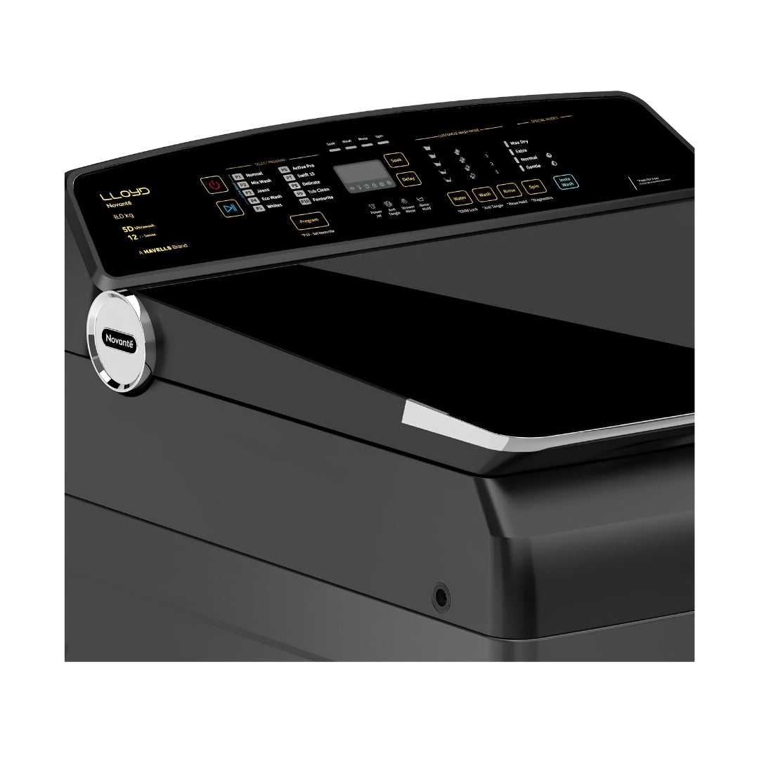 Lloyd GLWT955N50EB Fully Automatic Top Load Washing Machine 9.5 Kg - Ebony Black_Control View