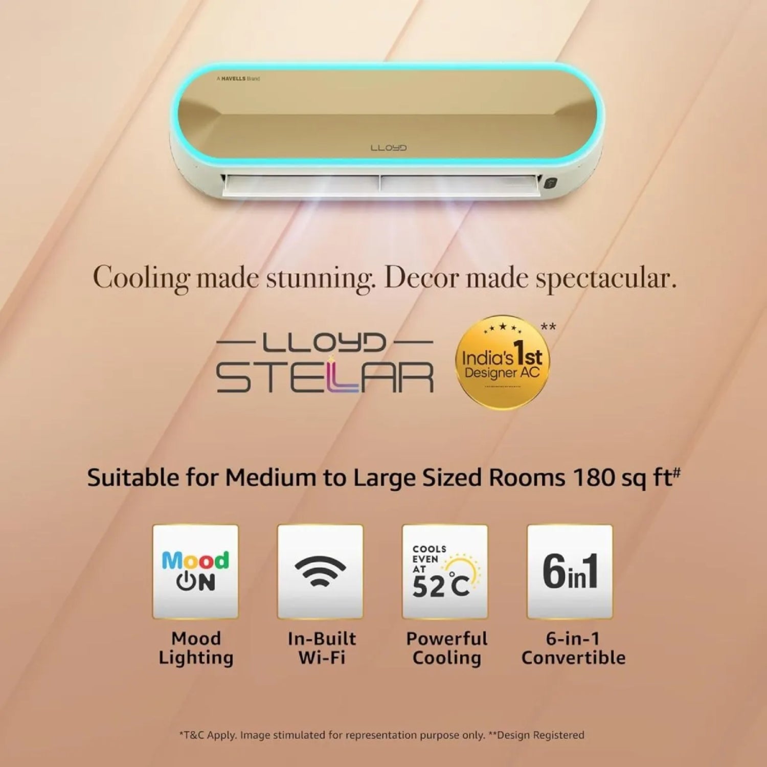 Lloyd Steller GLS18V5FWSSL Inverter Split air Conditioner 1.5 Ton - White with Gold_2