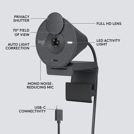 Logitech BRIO 300 Full HD 1080p Webcam - Graphite