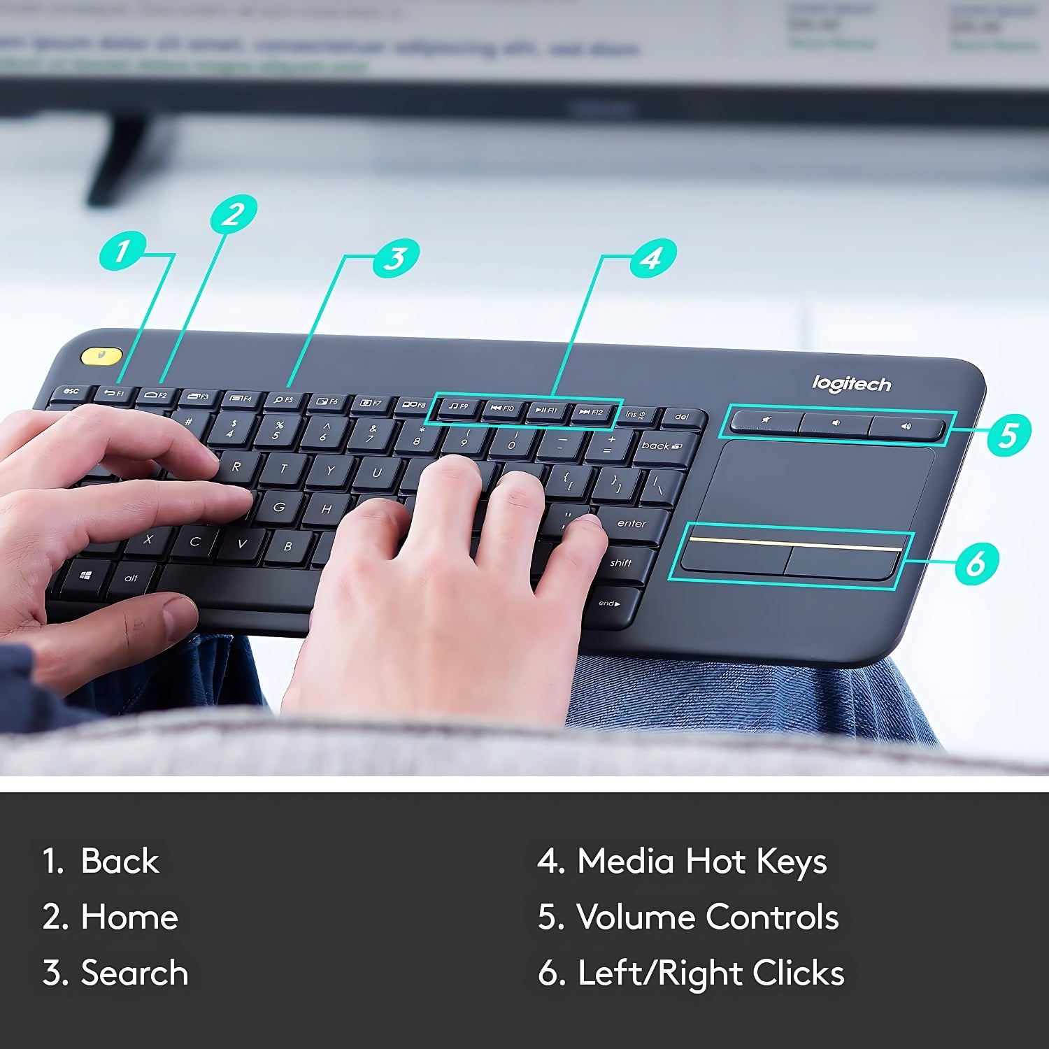 Logitech K400 Plus Wireless Touch Keyboard - Black_4