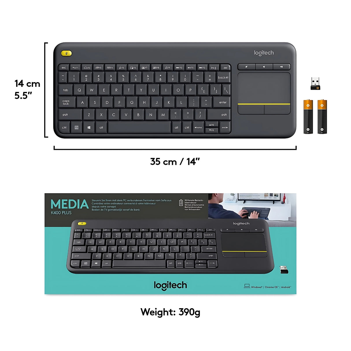 Logitech K400 Plus Wireless Touch Keyboard - Black_5