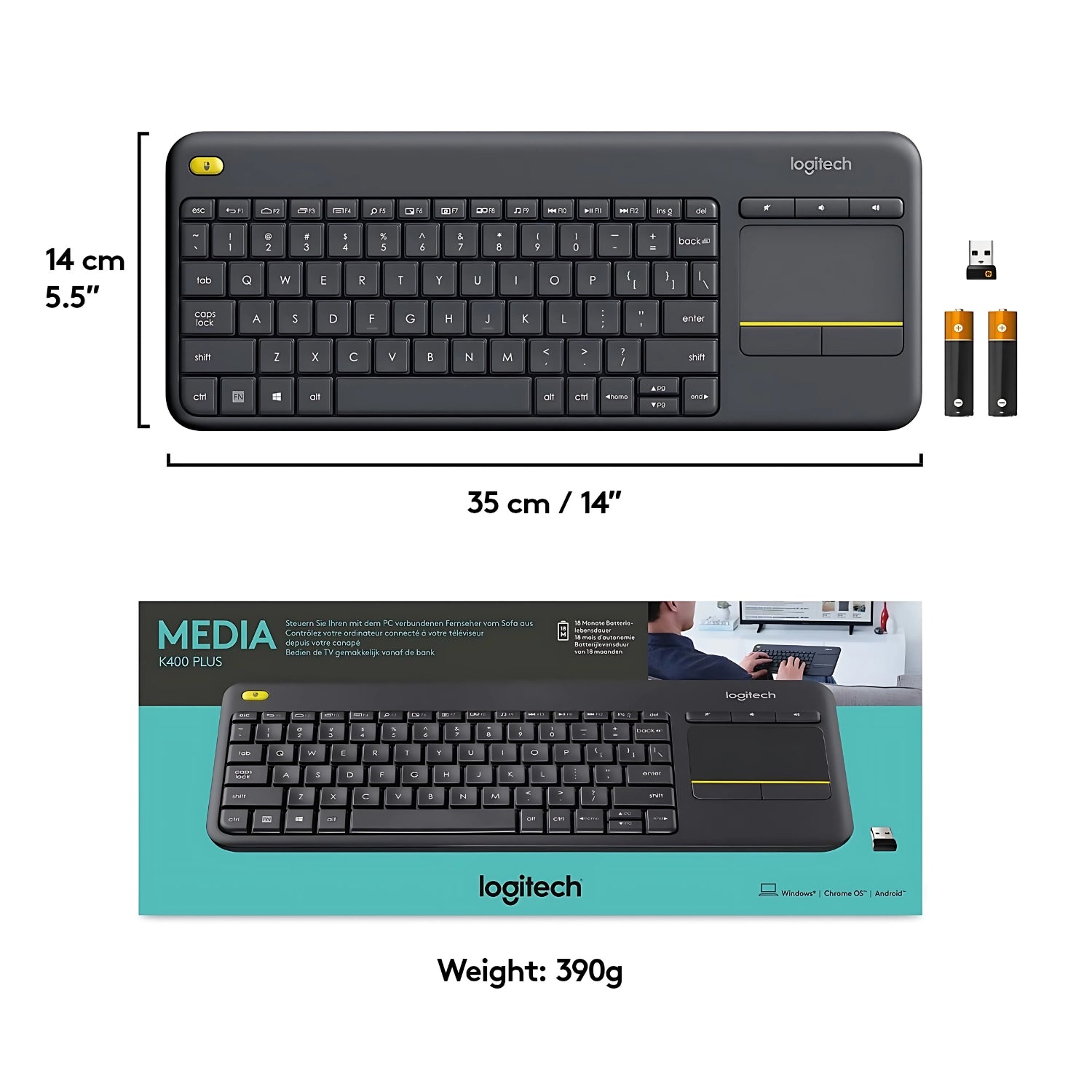 Logitech K400 Plus Wireless Touch Keyboard - Black_5