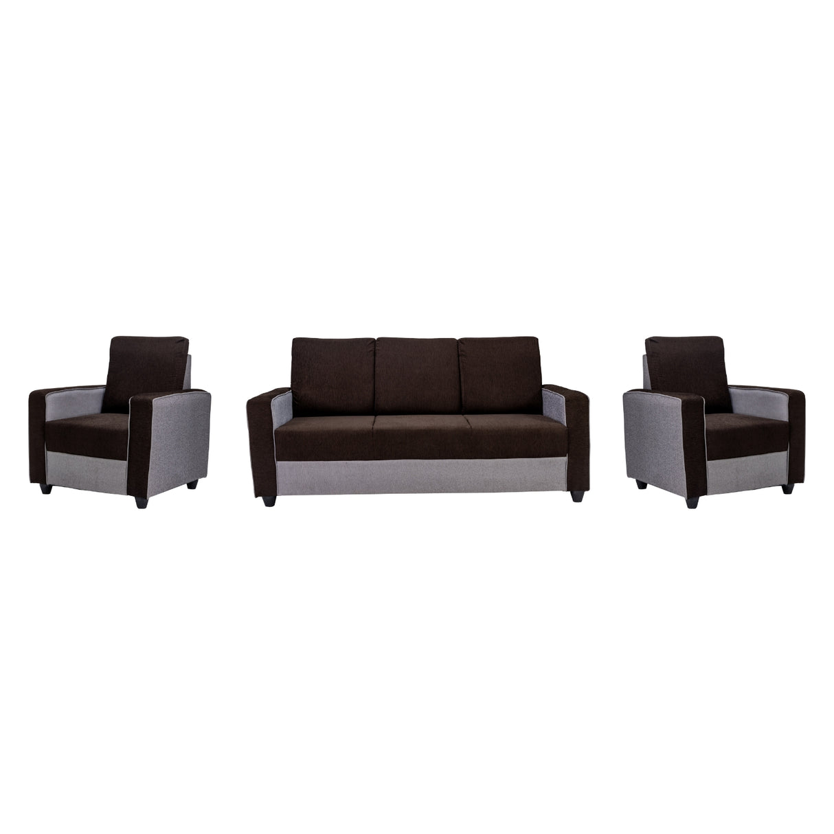 Luxor Pro Elegant Fabric Sofa Set (3+1+1 Seater) - Brown and Grey
