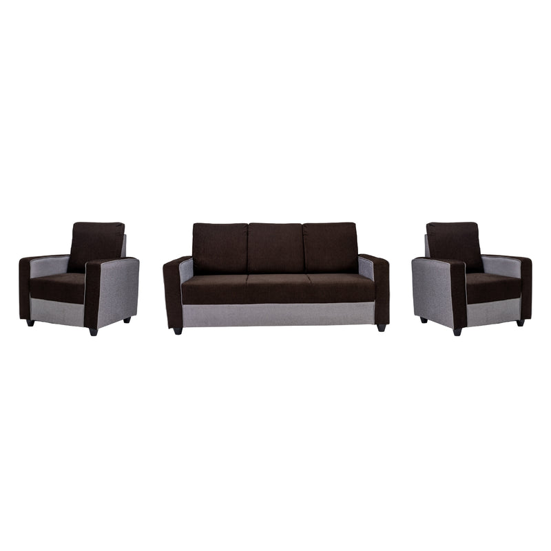 Luxor Pro Elegant Fabric Sofa Set (3+1+1 Seater) - Brown and Grey