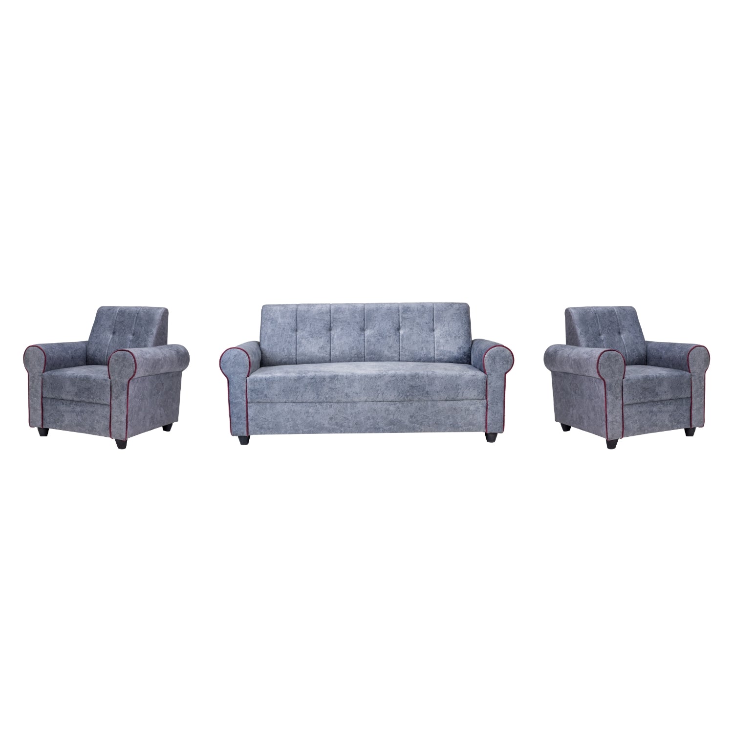 Madrid Pro Deluxe Rolled Arm Fabric Sofa Set (3+1+1 Seater) - Light Grey