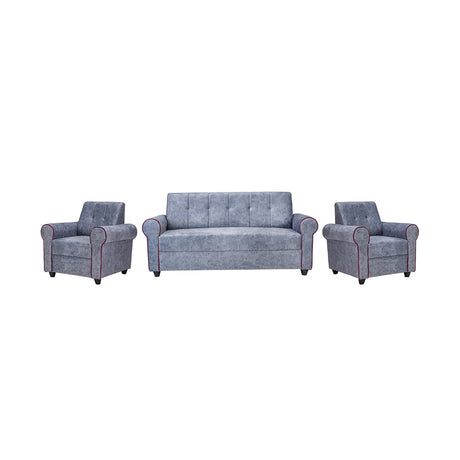 Madrid Deluxe Rolled Arm Fabric Sofa Set (3+1+1-Seater) - Light Grey_1