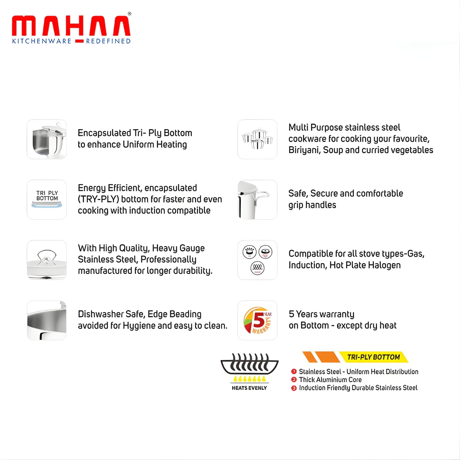 Mahaa Avanti Stainless Steel Cook and Serve Biryani Pot with Lid 14 cm \ 1.2 L_13