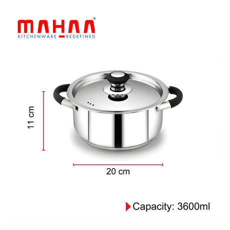 Mahaa Chroma SS Casserole with Lid 20 cm / 3600 ml_2