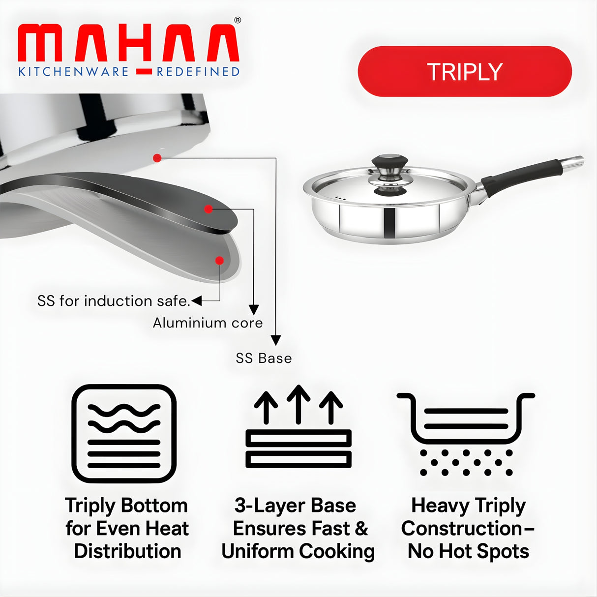 Mahaa Chroma Stainless Steel Fry Pan with Lid 20 cm \ 1.5 L_3