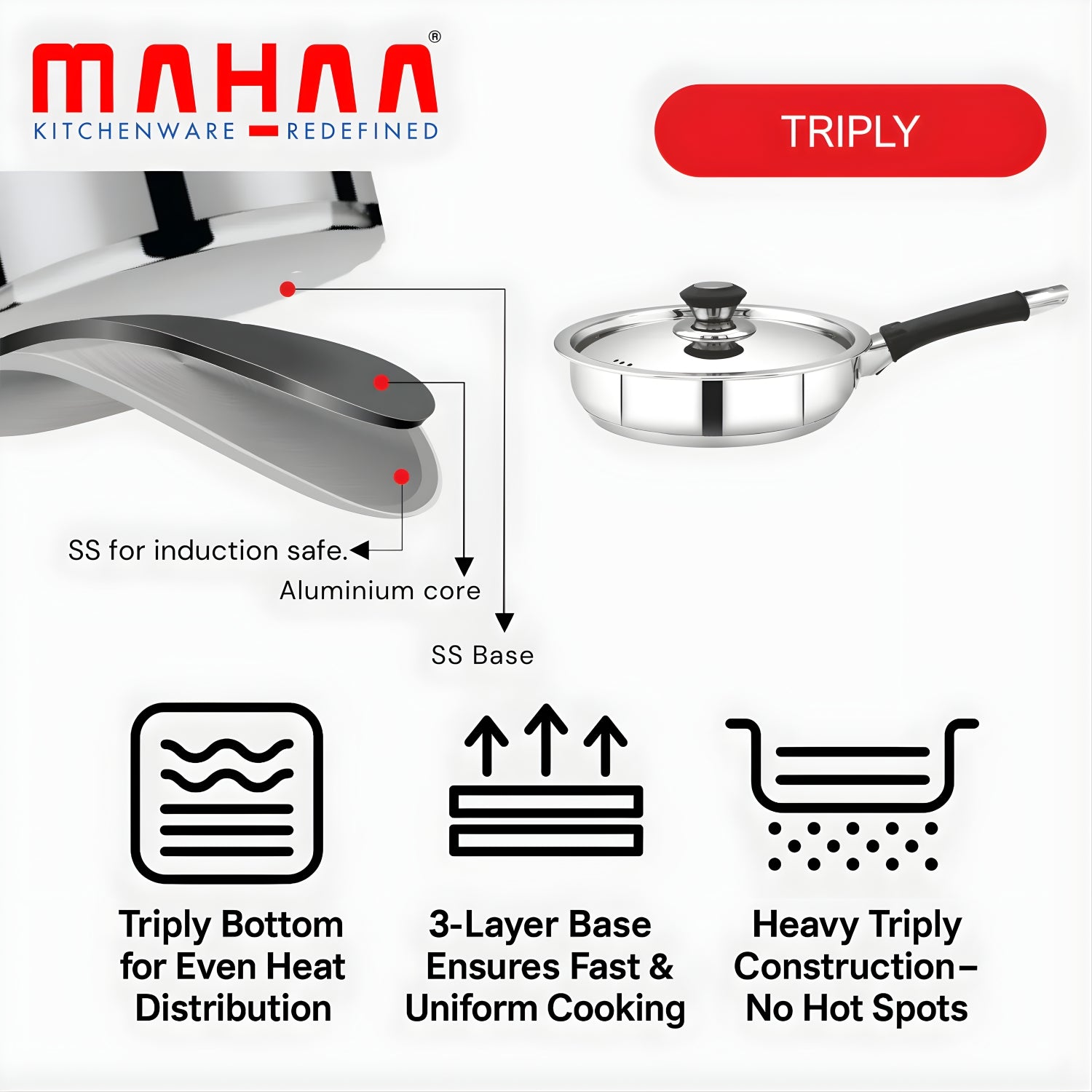 Mahaa Chroma Stainless Steel Fry Pan with Lid 20 cm \ 1.5 L_3