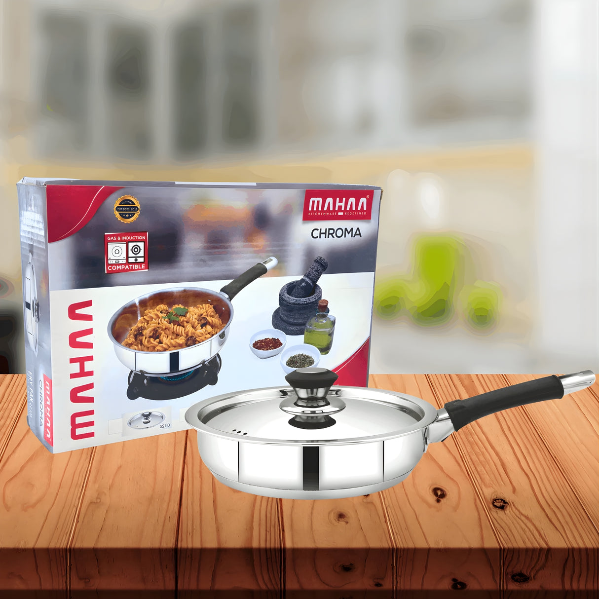 Mahaa Chroma Stainless Steel Fry Pan with Lid 22 cm \ 2 L_7