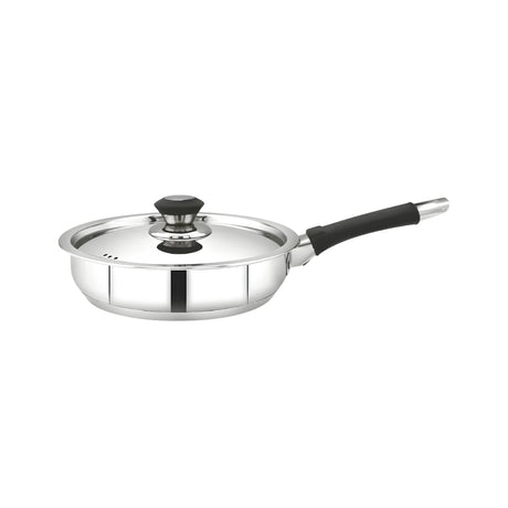 Mahaa Chroma Stainless Steel Fry Pan with Lid 22 cm \ 2 L_Front View
