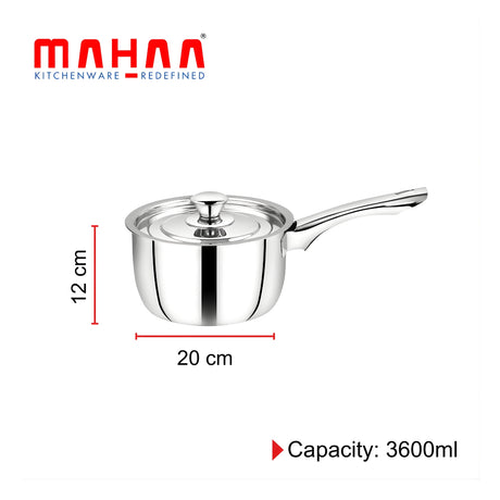 Mahaa Classic Stainless Steel Sauce Pan with Lid 20 cm \ 3.6 L_2