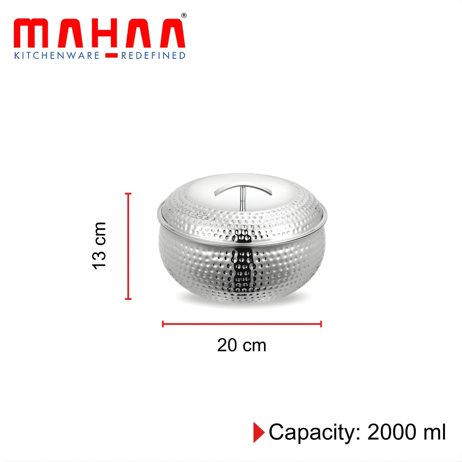 Mahaa Curve Hammered Premium Double Wall Insulated SS Casserole with Lid 2000 ml_2