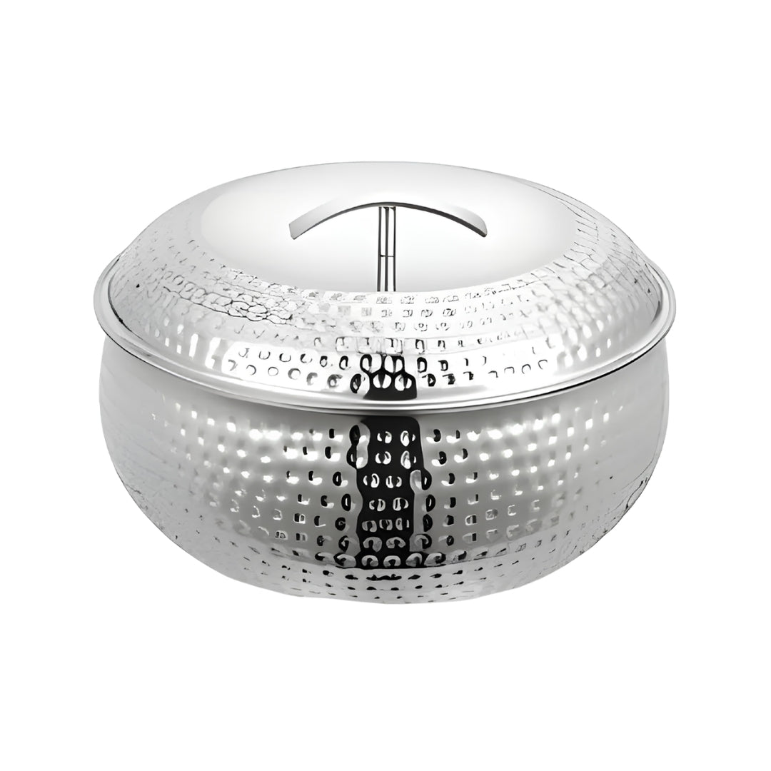 Mahaa Curve Hammered Premium Double Wall Insulated SS Casserole with Lid 2000 ml_Front View
