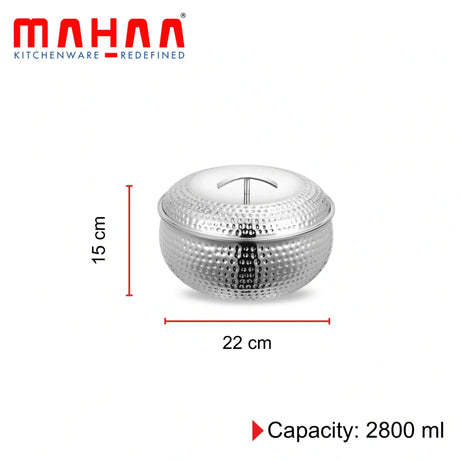 Mahaa Curve Hammered Premium Double Wall Insulated SS Casserole with Lid 2800 ml_2