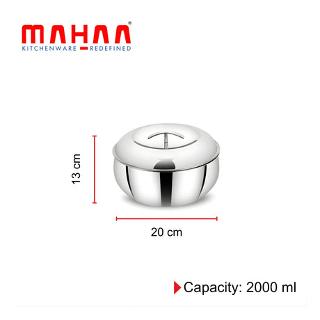 Mahaa Curve Plain Premium Double Wall Insulated SS Casserole with Lid 2000 ml_2