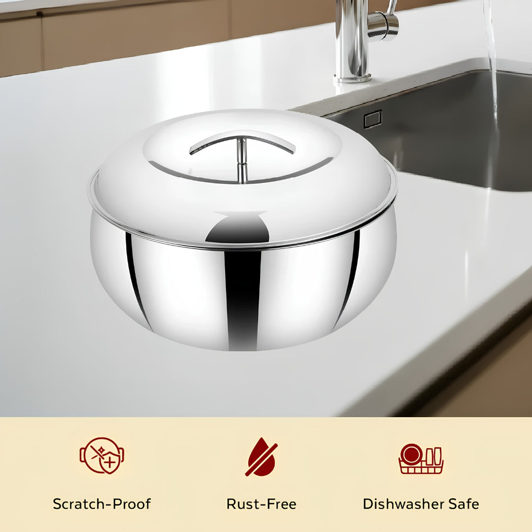 Mahaa Curve Plain Premium Double Wall Insulated SS Casserole with Lid 2800 ml_Features3