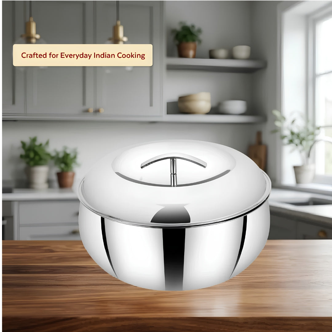 Mahaa Curve Plain Premium Double Wall Insulated SS Casserole with Lid 2800 ml_Features4