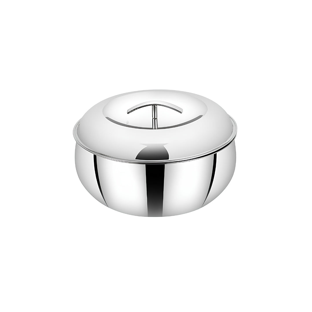 Mahaa Curve Plain Premium Double Wall Insulated SS Casserole with Lid 2800 ml_Front View