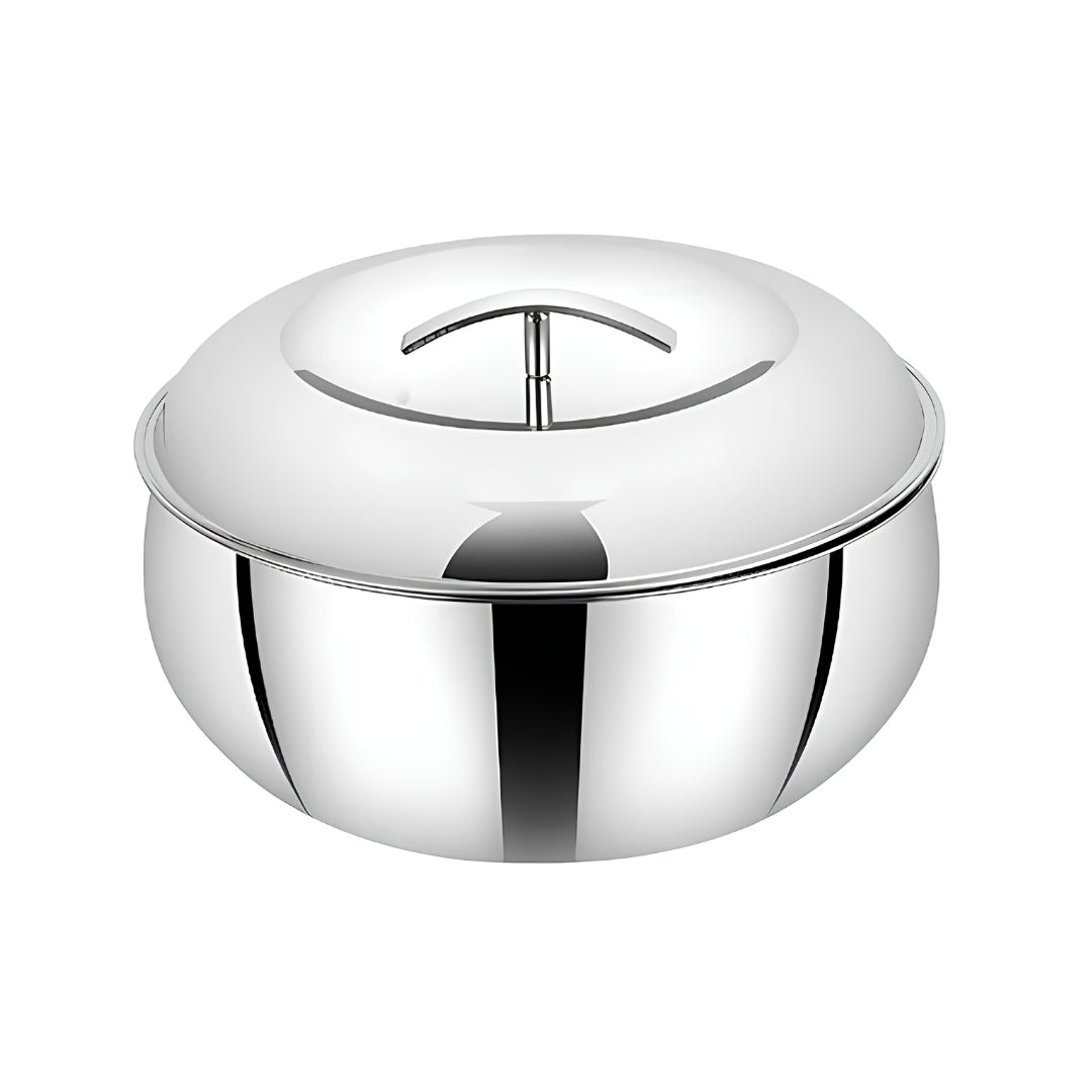 Mahaa Curve Plain Premium Double Wall Insulated SS Casserole with Lid 2800 ml_Front View