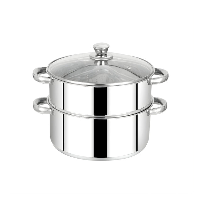 Mahaa Stainless Steel 2-Tier Utena Smart Steamer with Glass Lid 18 cm_1