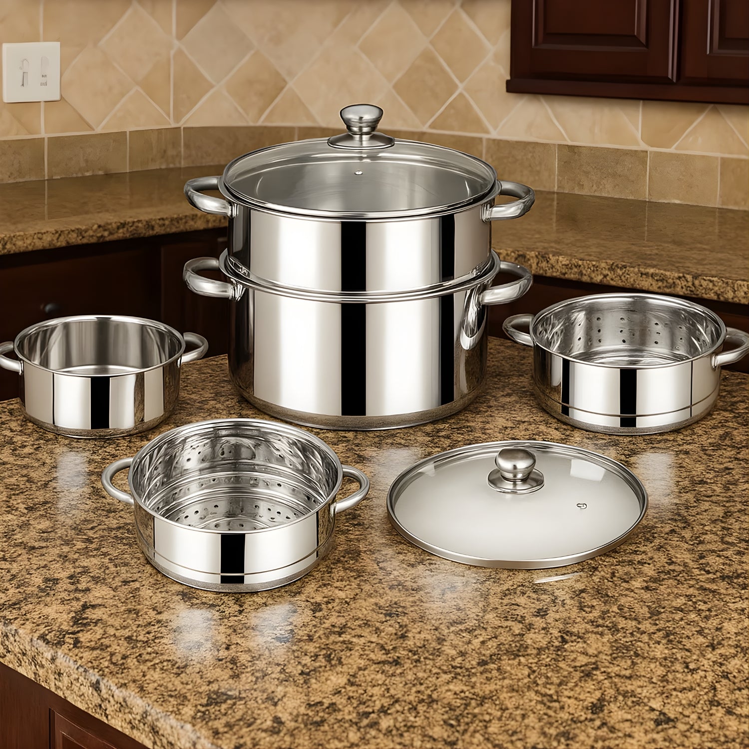 Mahaa Stainless Steel 2-Tier Utena Smart Steamer with Glass Lid 18 cm_6