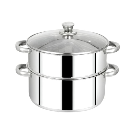 Mahaa Stainless Steel 2-Tier Utena Smart Steamer with Glass Lid 18 cm_Front View