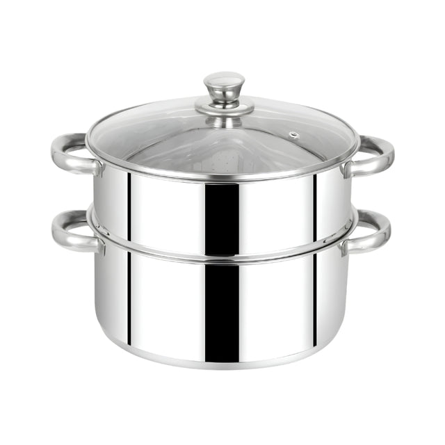 Mahaa Stainless Steel 2-Tier Utena Smart Steamer with Glass Lid 18 cm_Front View