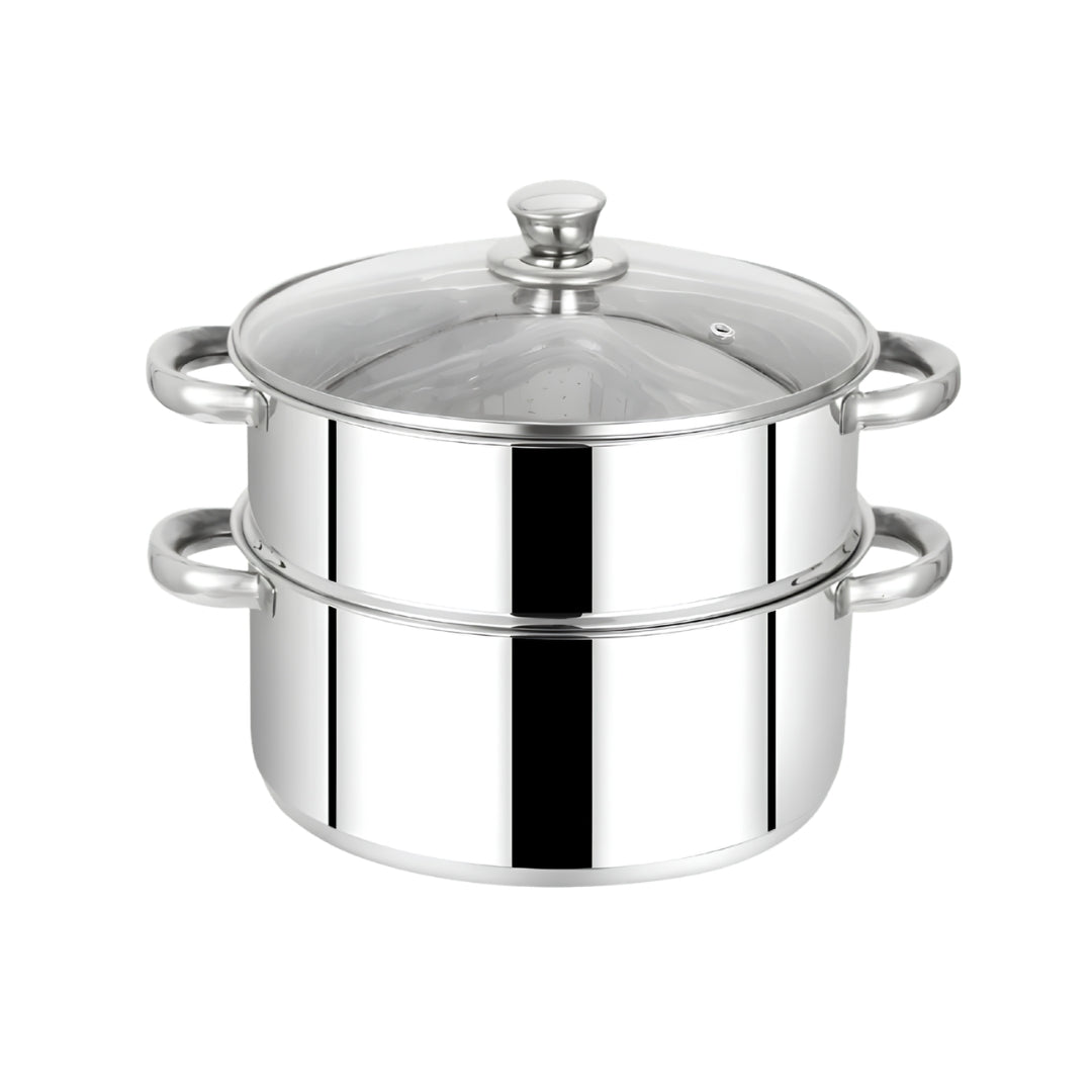 Mahaa Stainless Steel 2-Tier Utena Smart Steamer with Glass Lid 20 cm_Front View