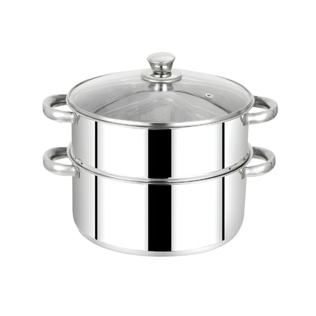 Mahaa Stainless Steel 2-Tier Utena Smart Steamer with Glass Lid 20 cm_Front View