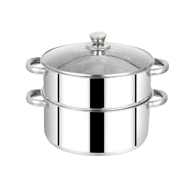 Mahaa Stainless Steel 2-Tier Utena Smart Steamer with Glass Lid 20 cm_Front View