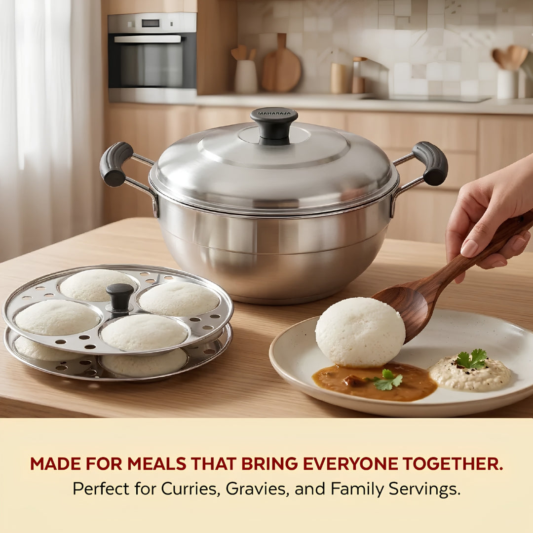 Mahaa Stainless Steel Multi Kadai with Idly Plates and Lid 20 cm_Features8