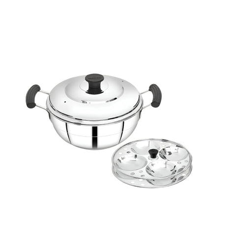 Mahaa Stainless Steel Multi Kadai with Idly Plates and Lid 20 cm_Front View