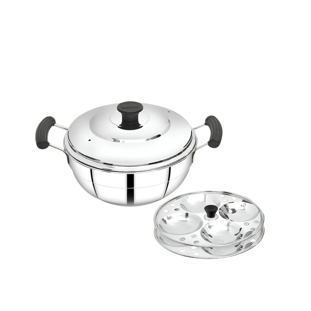 Mahaa Stainless Steel Multi Kadai with Idly Plates and Lid 20 cm_Front View