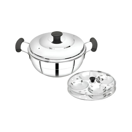 Mahaa Stainless Steel Multi Kadai with Idly Plates and Lid 20 cm_Front View1