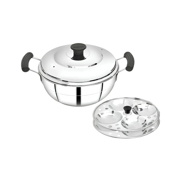 Mahaa Stainless Steel Multi Kadai with Idly Plates and Lid 20 cm_Front View1