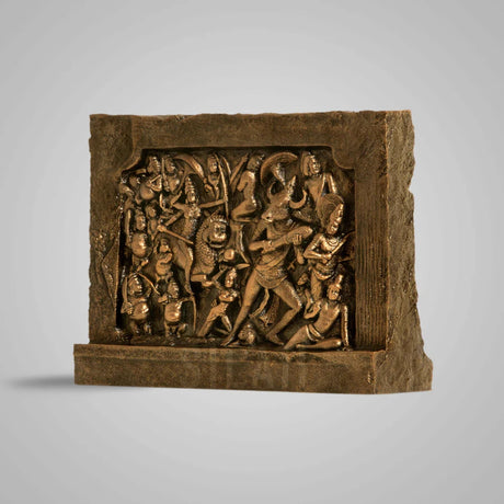Mahishasura Mardini Relief Sculpture 8 In - Antique Bronze