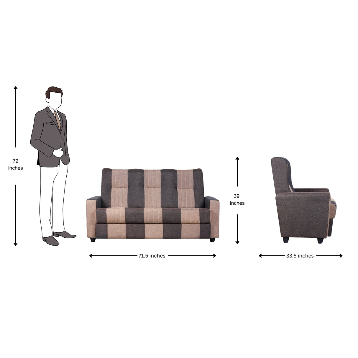 Mini Renu Fabric Sofa 3 Seater - Brown