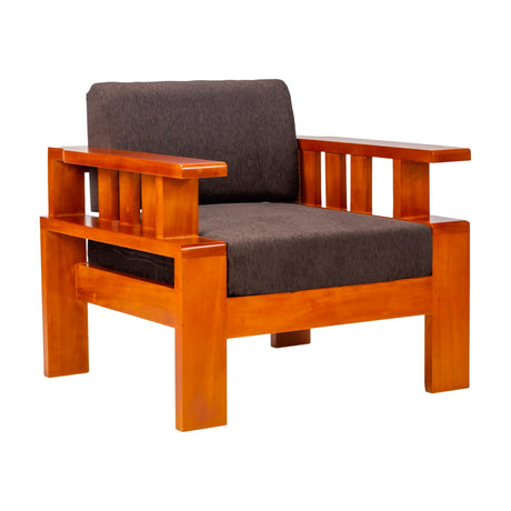Missouri Pro Grand Wooden Sofa 1 Seater - Teak Finish