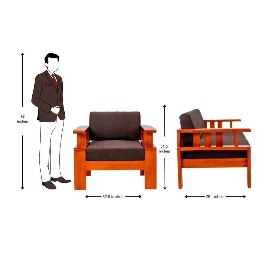 Missouri Grand Wooden Sofa 1-Seater - Teak Finish_5