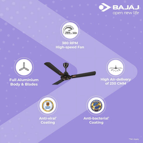 Bajaj Novella Ee Series 1200mm Ceiling Fan - Elegant Brown