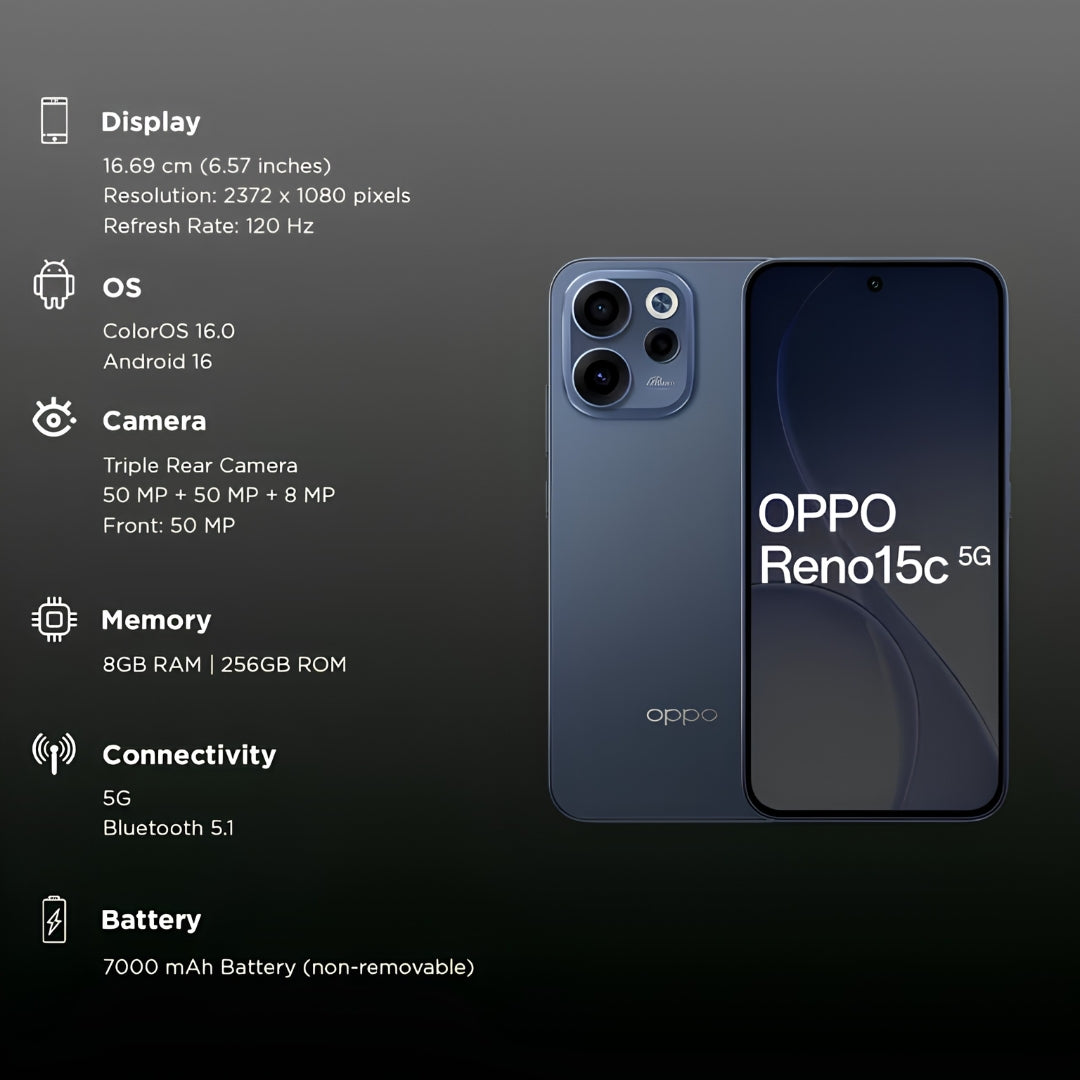 Oppo Reno 15c 5G (8 256GB Twilight Blue)_Features view