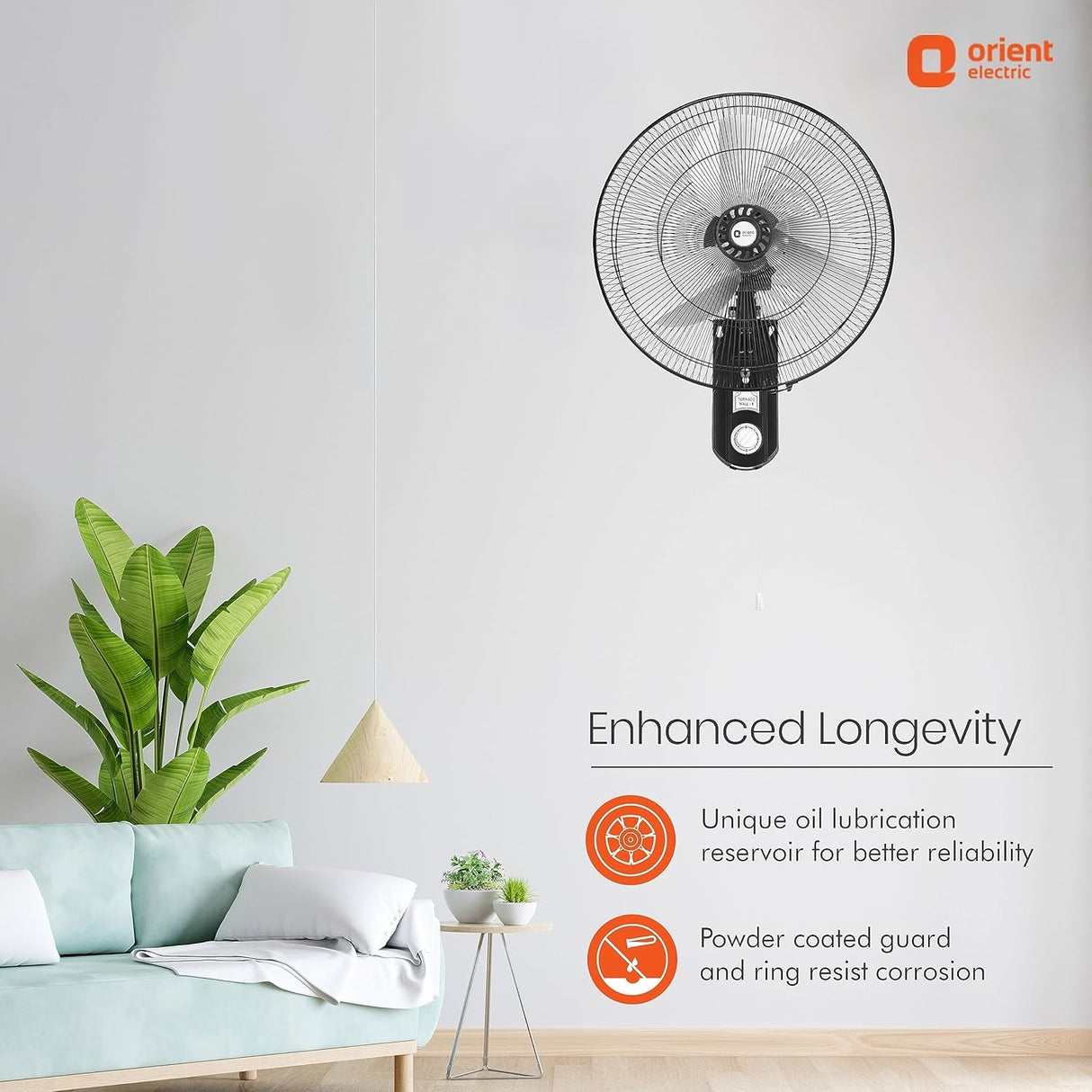 Orient 18 2 P/C Tornado Wall Fan 450 mm - Black_4