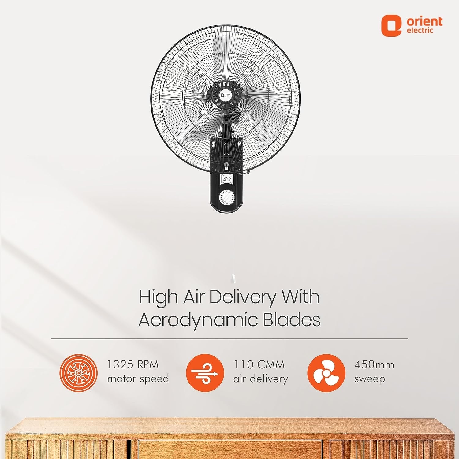 Orient 18 2 P/C Tornado Wall Fan 450 mm - Black_5