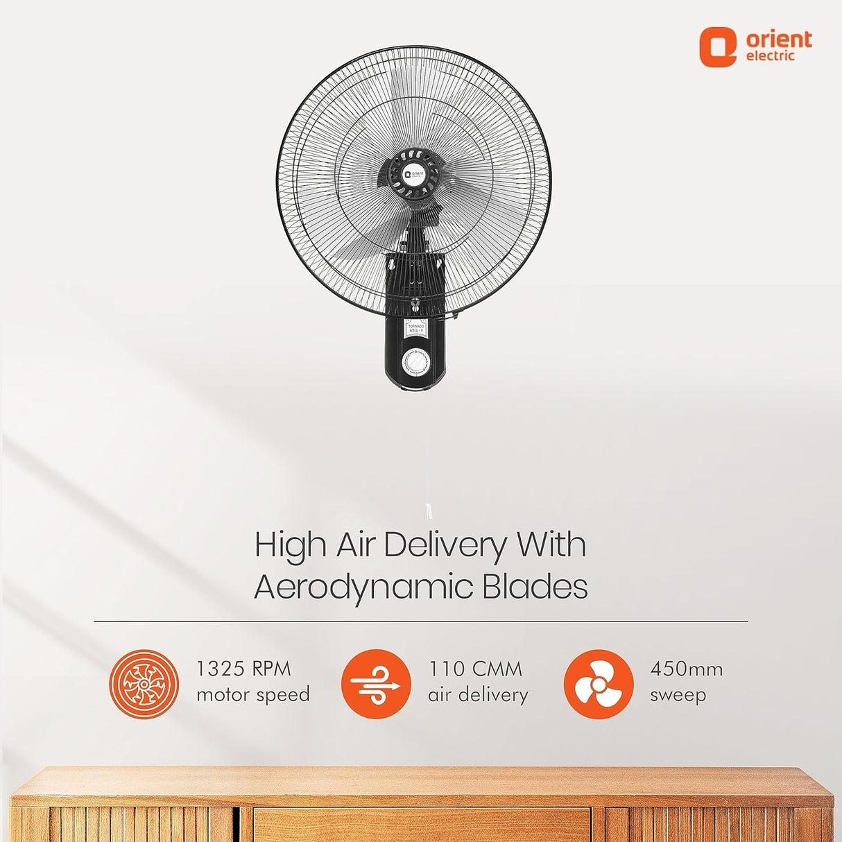 Orient 18 2 P/C Tornado Wall Fan 450 mm - Black