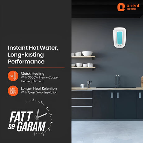 Orient Electric Rapidus 5.5L Instant Water Heater – 3000W, SS tank, 5-level safety, white-blue - Image 2 - Buy Online at Chera Home Junction Coimbatore