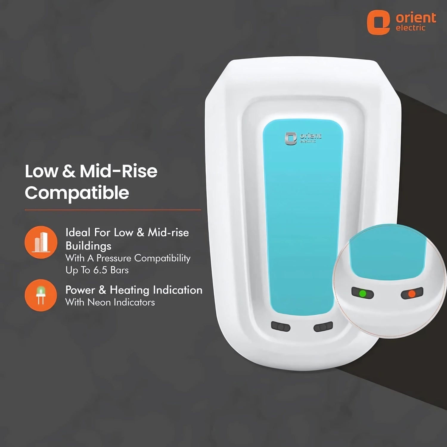 Orient Electric Rapidus 5.5L Instant Water Heater – 3000W, SS tank, 5-level safety, white-blue - Image 5 - Buy Online at Chera Home Junction Coimbatore