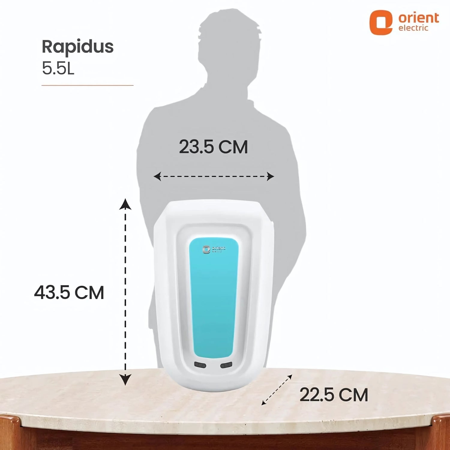Orient Electric Rapidus 5.5L Instant Water Heater – 3000W, SS tank, 5-level safety, white-blue - Image 9 - Buy Online at Chera Home Junction Coimbatore